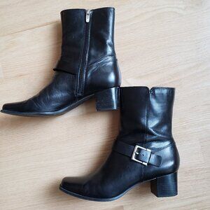 AK Forever Anne Klein I Flex Black Genuine Leather Zip Ankle Boots - Size 8 M
